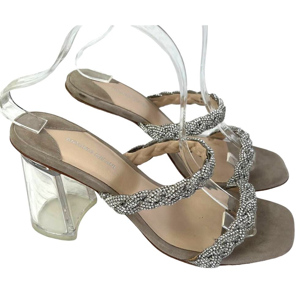 Antonio Melani Brea Rhinestone Embellished‎ Leather Dress Mules Heels